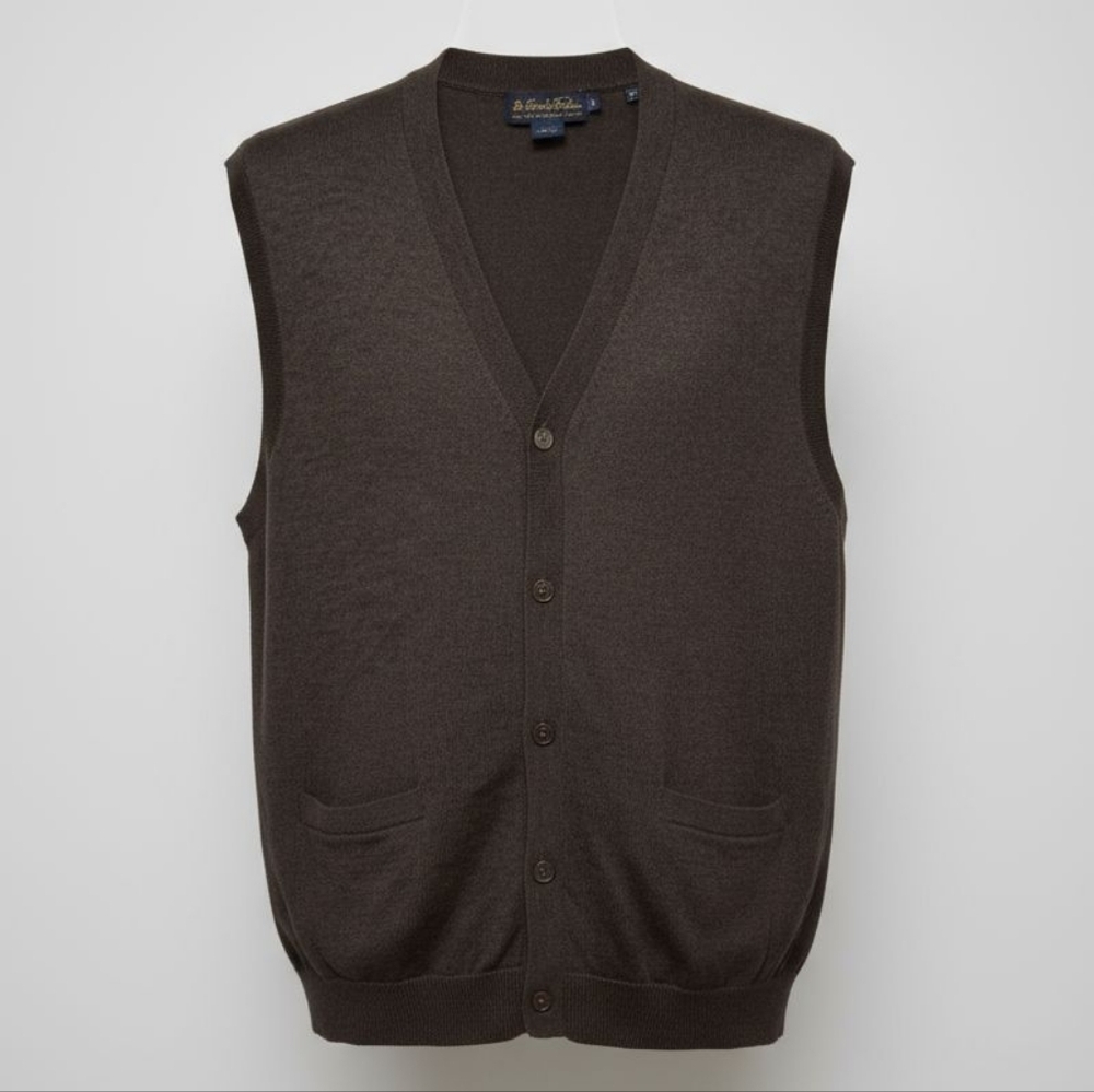 100% Extra Fine Itailian Merimo Wool "Brooks Brothers" Dark Brown Button-Up Vest
